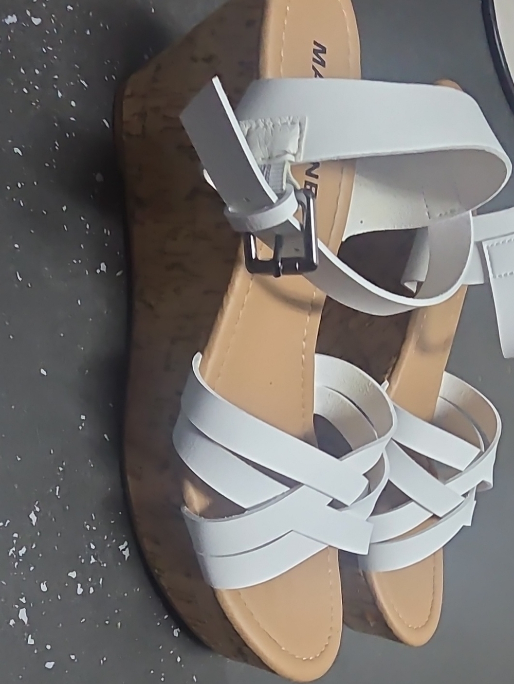 Madeline White Cork Wedge Sandals with Ankle Strap